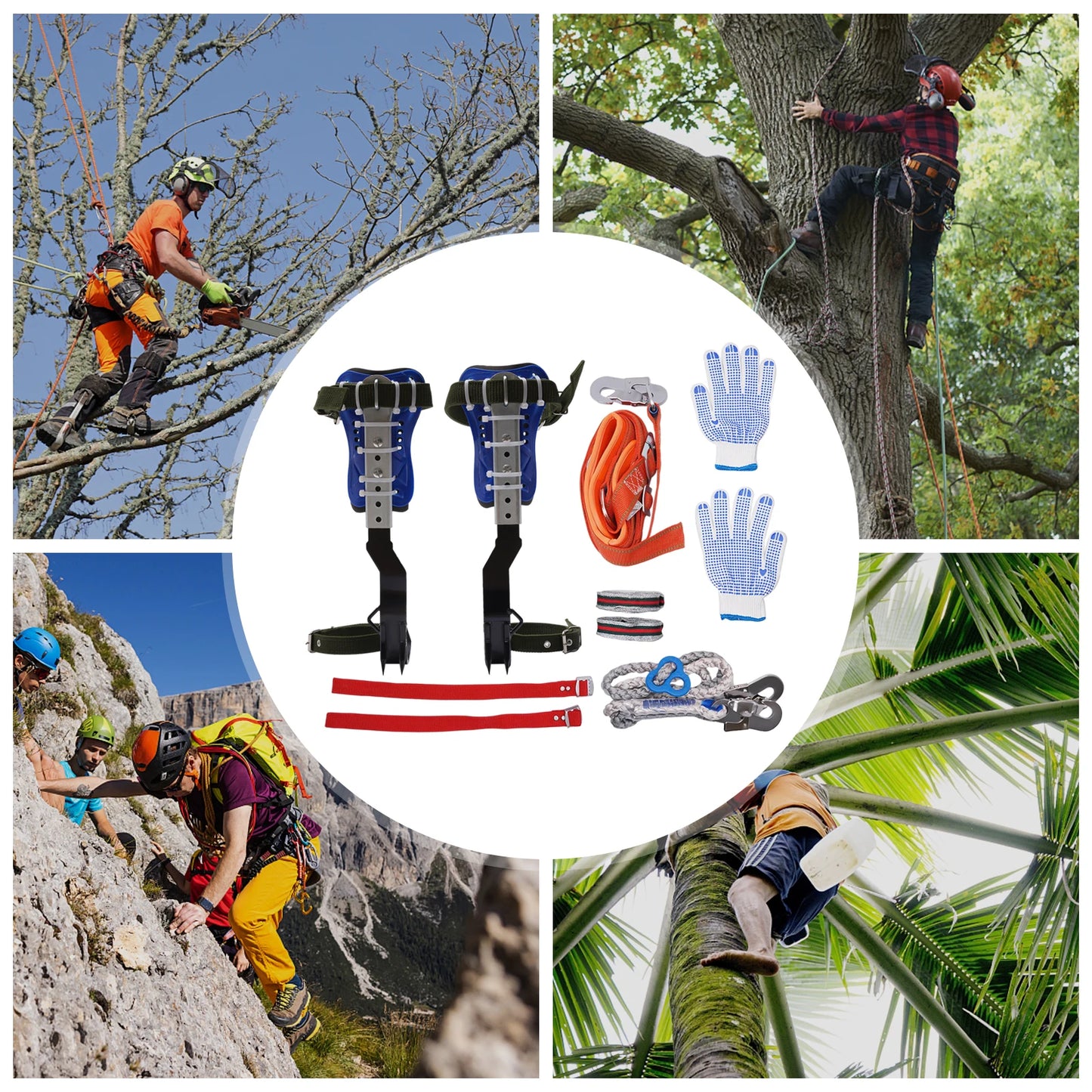 Tree Climbing Spikes Kit With Safety Harness And Gloves