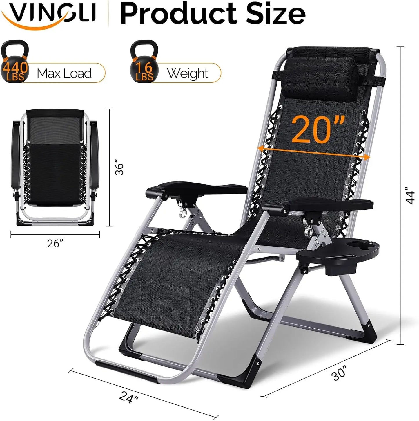 XMSJH Padded Zero Gravity Lounge Chair With Removable Cushion