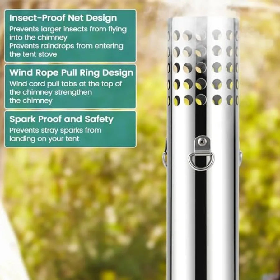 Outdoor Portable Cast Iron Wood Stove With View Glass Chimney