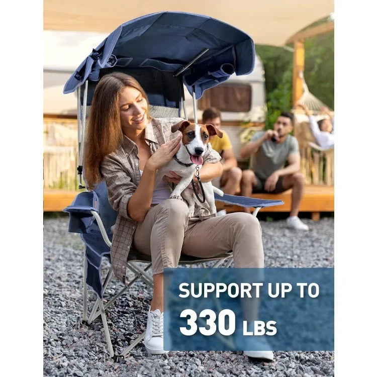 Beach Chair With Canopy Shade Folding Camp Chair Cup Holder