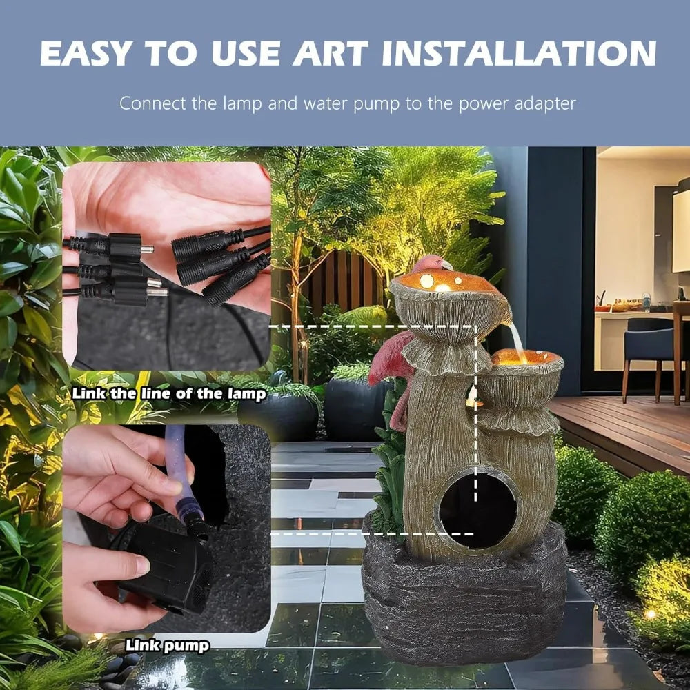 Flamingo 5 Tier Water Feature Fountain Outdoor Cascading Waterfall Lights