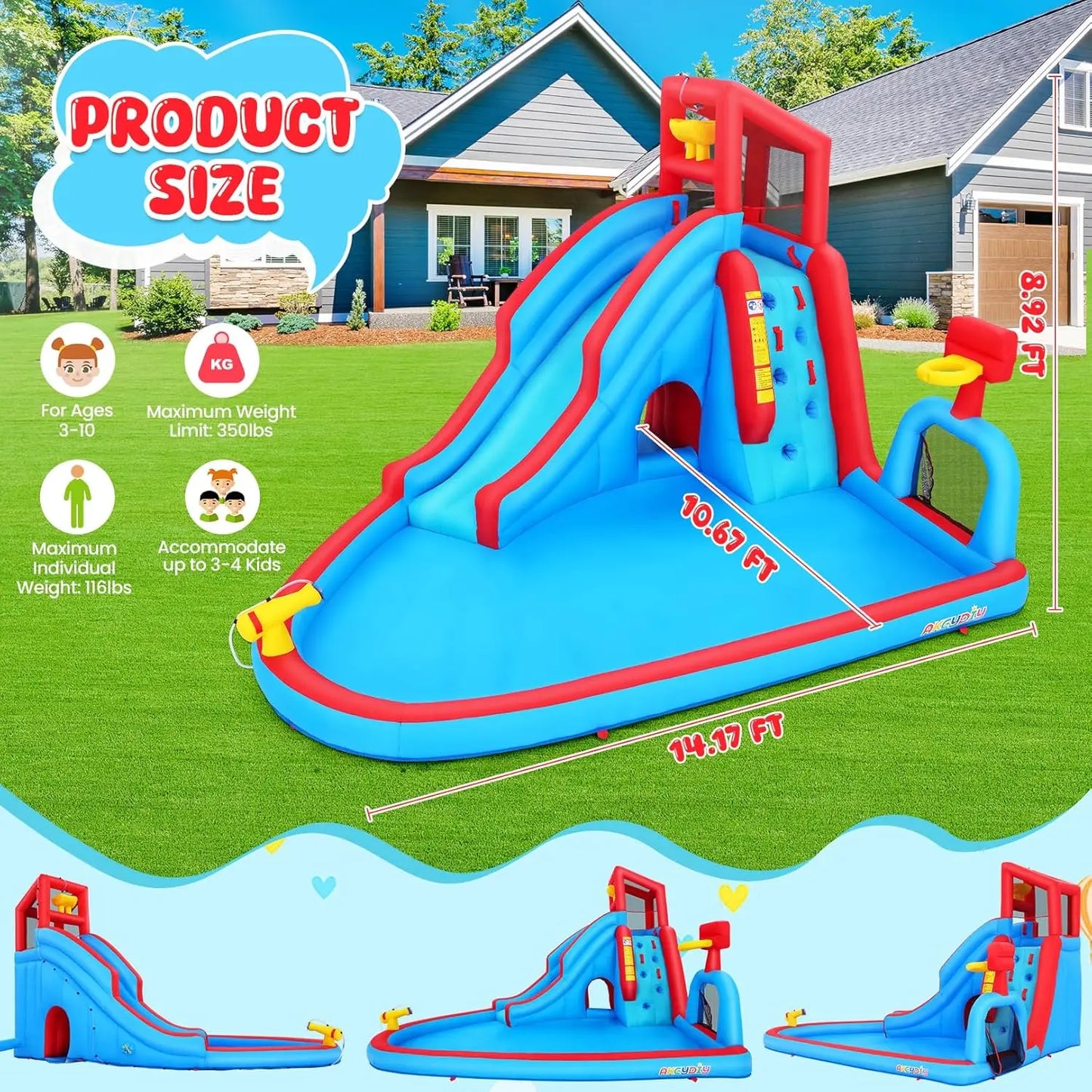 Nine In One Backyard Inflatable Water Slide With 470W Blower
