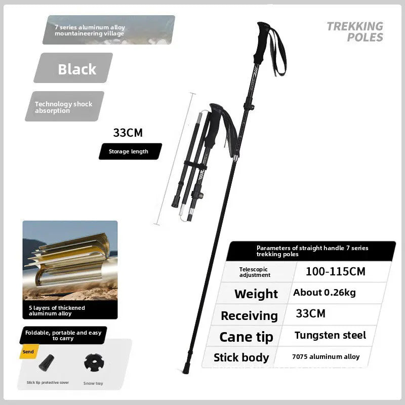 Durable Thickened Aluminum Alloy Telescopic Folding Trekking Pole Multifunctional Outdoor Mountaineering Hiking Stick for