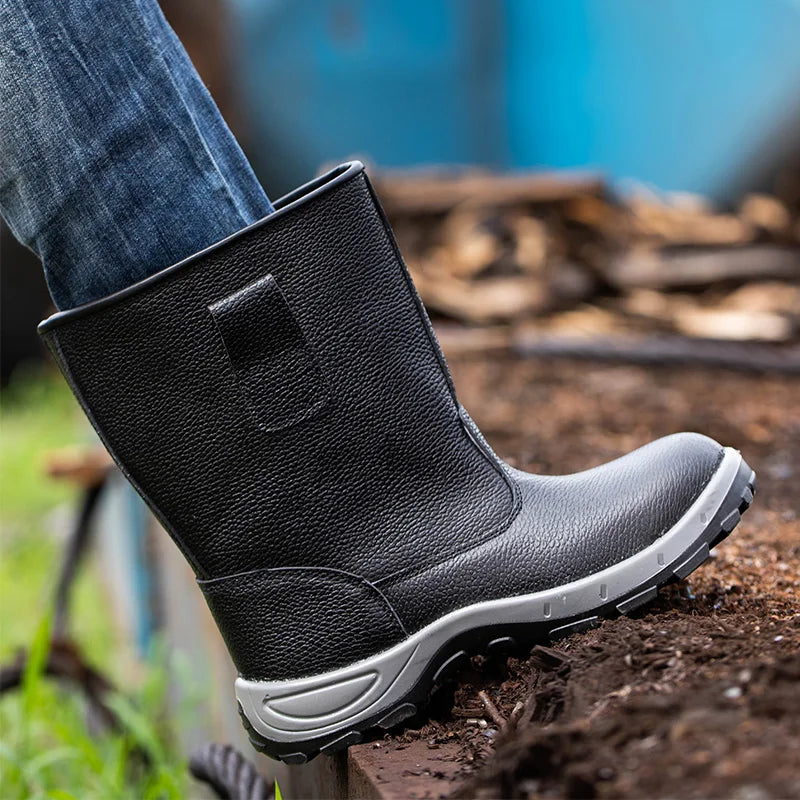 LightBearer Men's Industrial Leather Safety Shoes Metal Toe Puncture Proof EVA Insole Durable for Winter/Autumn/Spring