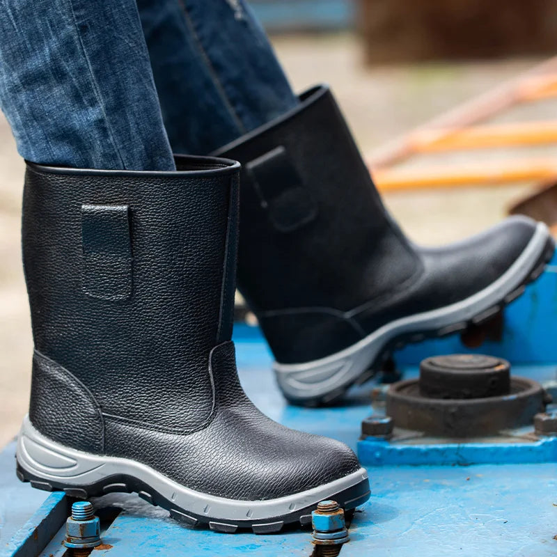 LightBearer Men's Industrial Leather Safety Shoes Metal Toe Puncture Proof EVA Insole Durable for Winter/Autumn/Spring