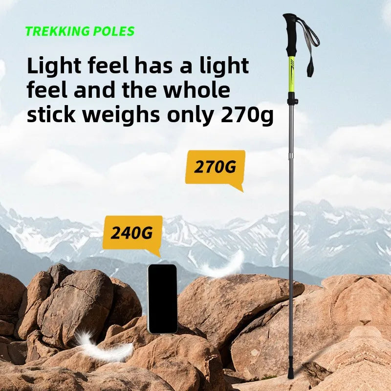 Durable Thickened Aluminum Alloy Telescopic Folding Trekking Pole Multifunctional Outdoor Mountaineering Hiking Stick for