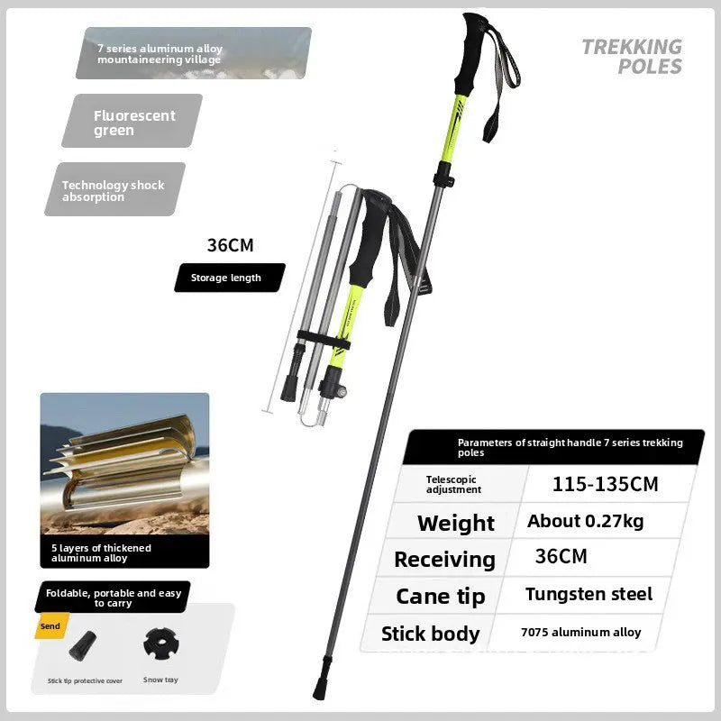 Durable Thickened Aluminum Alloy Telescopic Folding Trekking Pole Multifunctional Outdoor Mountaineering Hiking Stick for