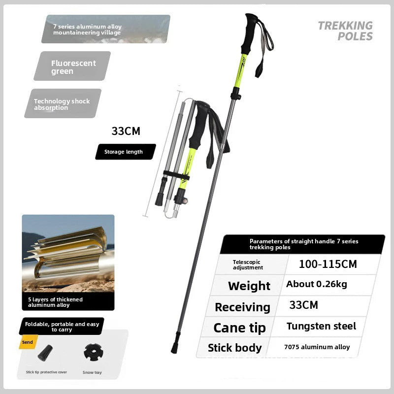 Durable Thickened Aluminum Alloy Telescopic Folding Trekking Pole Multifunctional Outdoor Mountaineering Hiking Stick for