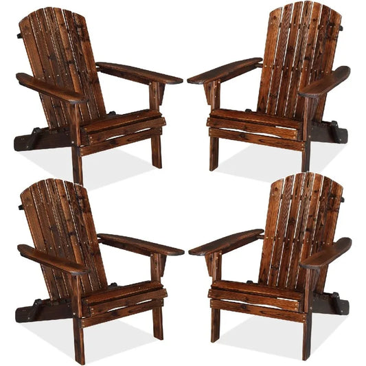 Folding Adirondack Chair Set of 4, Wood Adirondack Chairs for Outdoor, Foldable Fire Pit Chairs for Patio, BBQ, Porch, Ya
