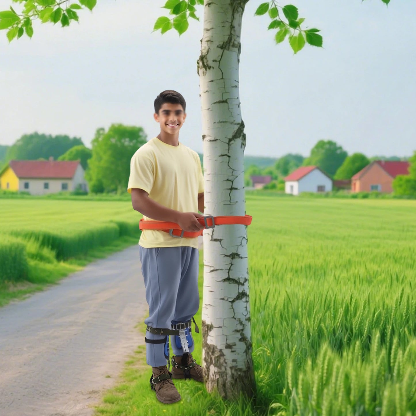 Tree Climbing Spikes Kit w/Safety Harness Gloves Double Teeth Tree Climbing Gear Climber Arborist Aider Tool 150KG Load