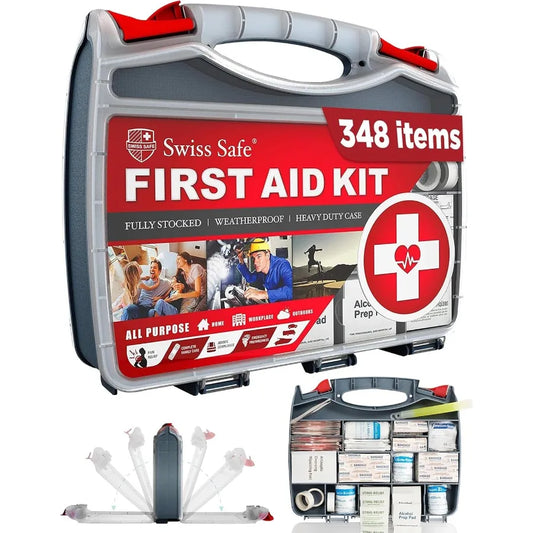 Swiss Safe 2in1 First Aid Kit for Car Travel Home Businesses Bonus Mini Kit for Medical Emergency Aid Survival Camping FSA HSA