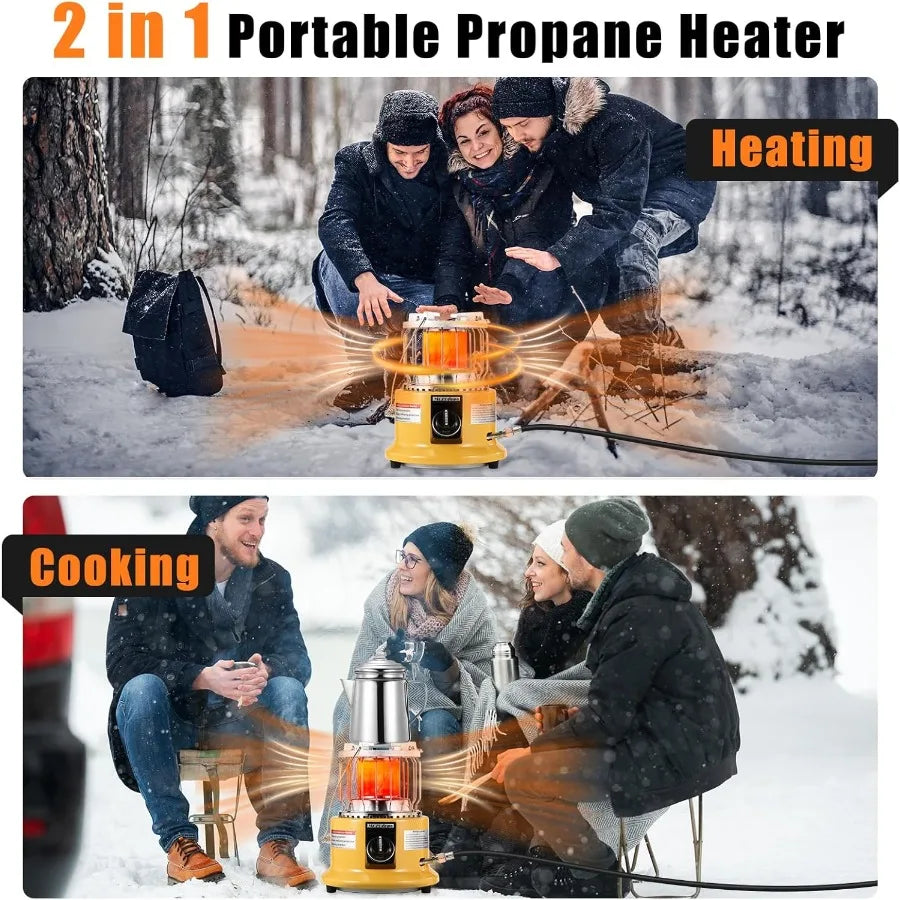 2 in 1 Propane Heater Stove 13000 BTU Portable Propane Heater Indoor with Handle Outdoor Heater Gas Stove for Patio Camping Ten