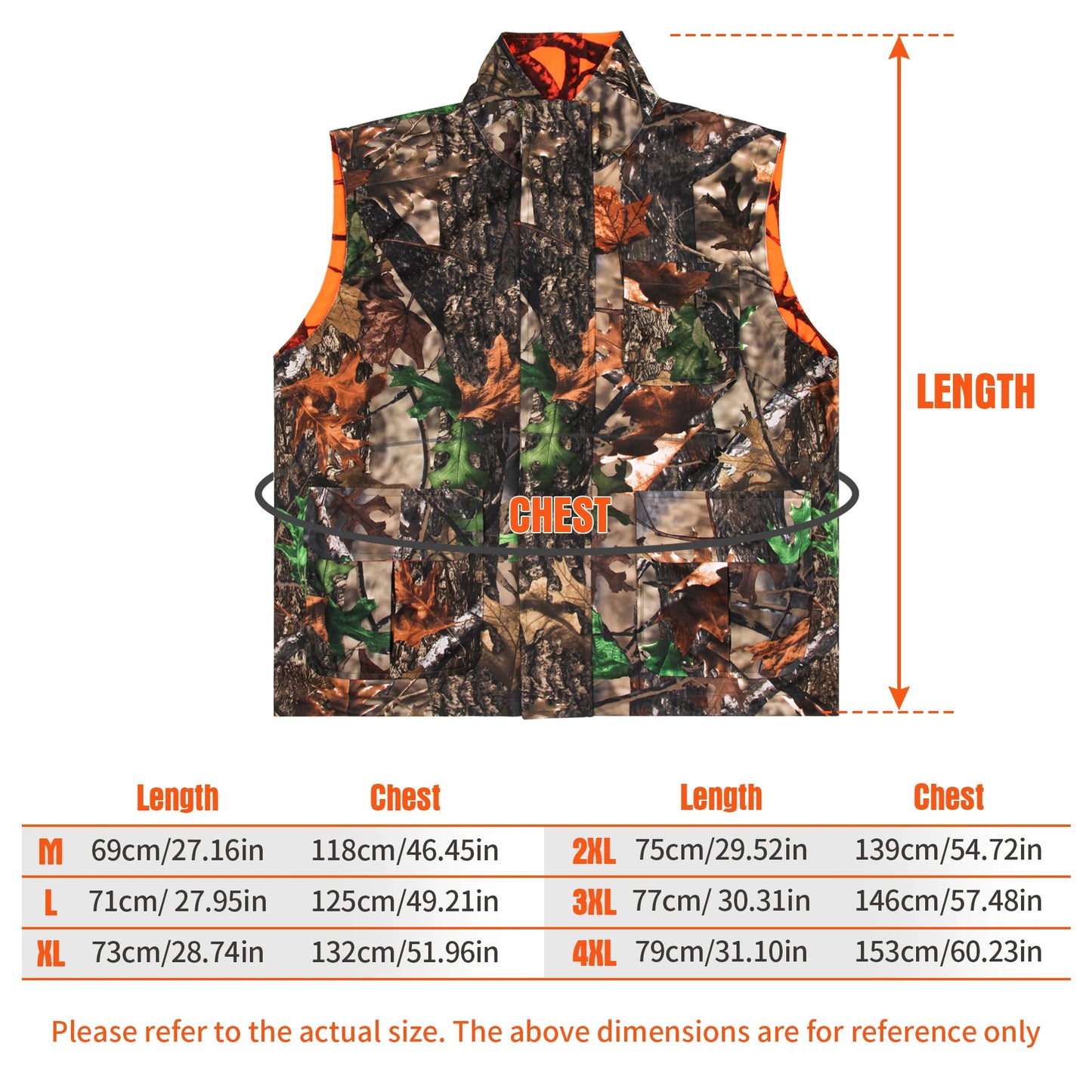GUGULUZA Orange Camo Hunting Vest Fleece Game Waistcoat Two side Vest Sleeveless Safety Vest Outdoor Hiking Fishing Hunting