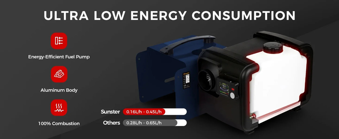 Sunster 8KW 12V&24V&110-240V Portable Diesel Air Heater APP Control Ultra quiet Night Parking Heater for RV car campervan tent