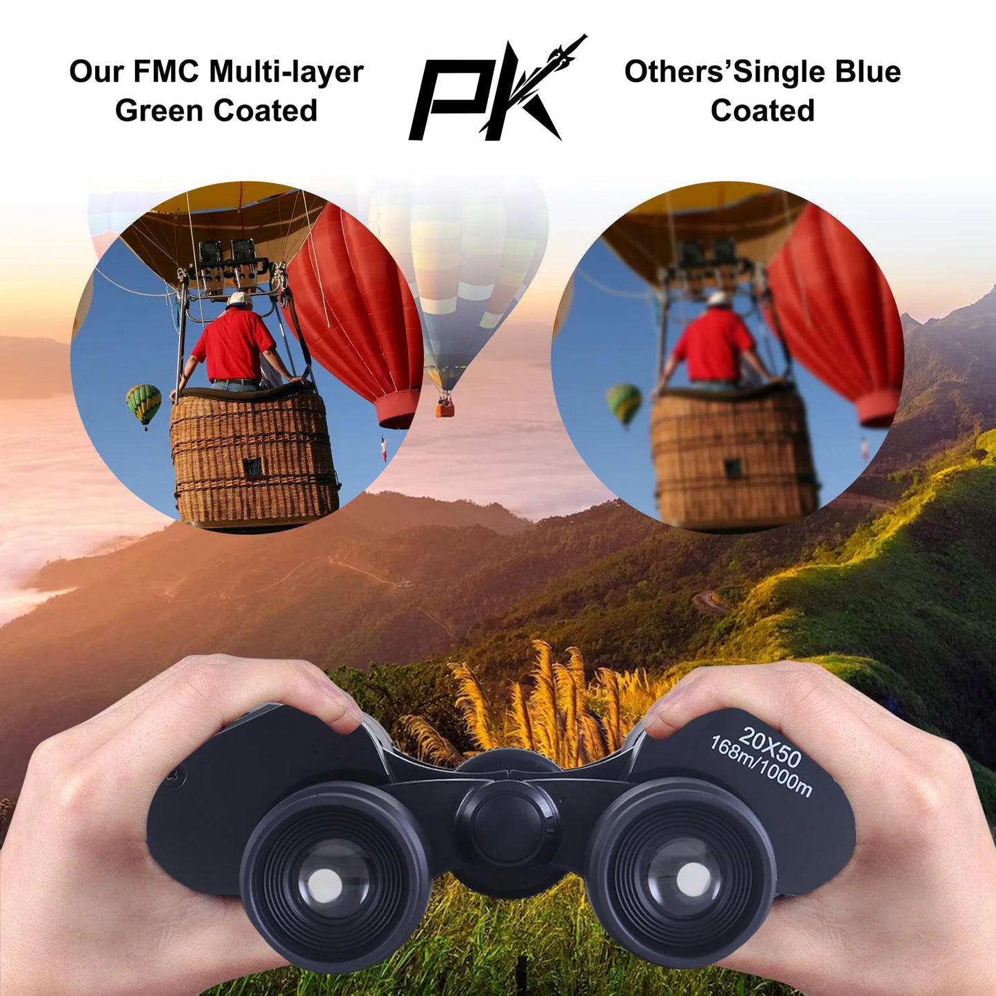 Military Zoom Binoculars High Power 20x50 Low Light Night Vision/Daily Waterproof Telescopio Long Range with Case for Adults