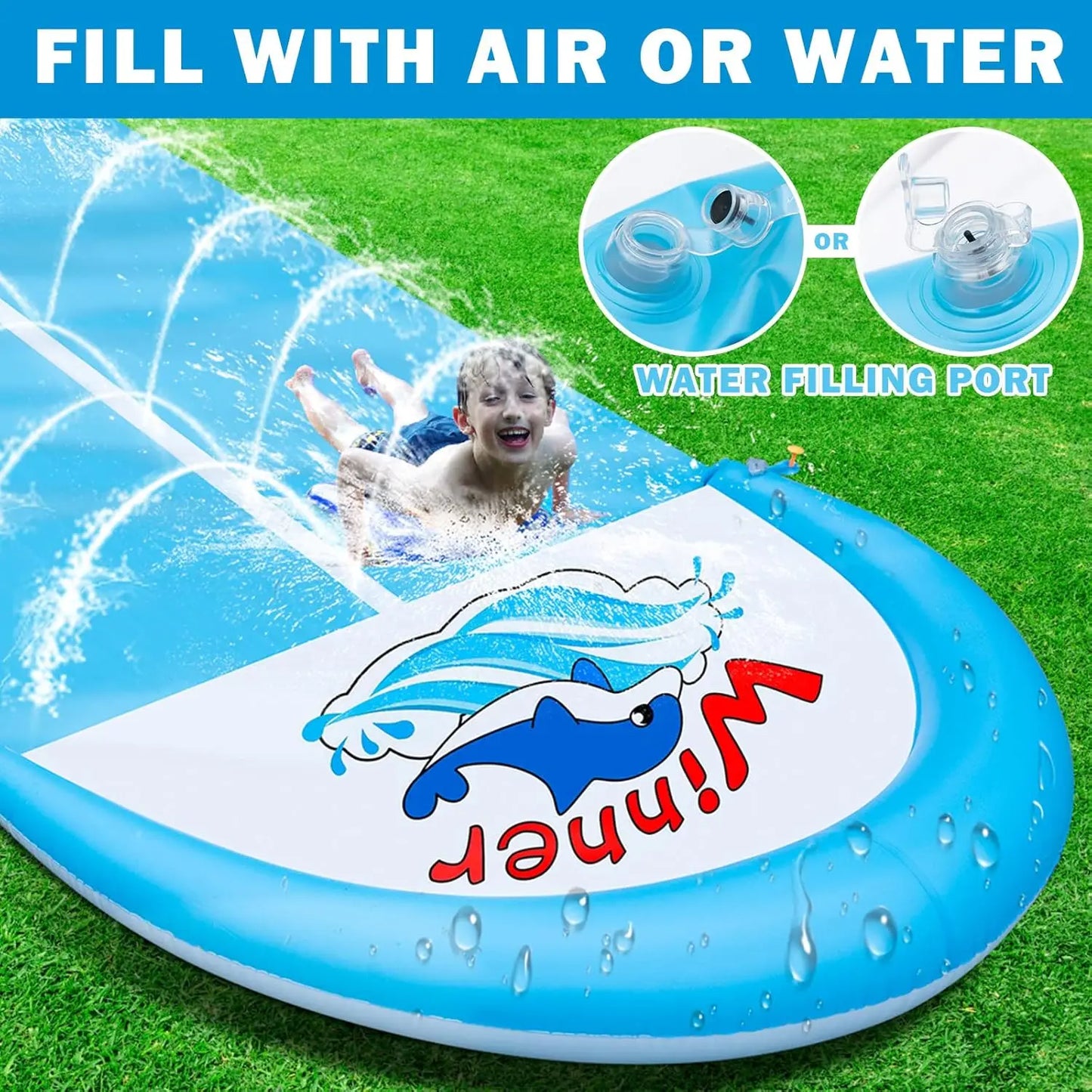 30ft Slip Splash and Slide, Heavy Duty Lawn Water Slide, Extra Long Slip Water Slides with 2 Bodyboards for Kids Adults Toy with