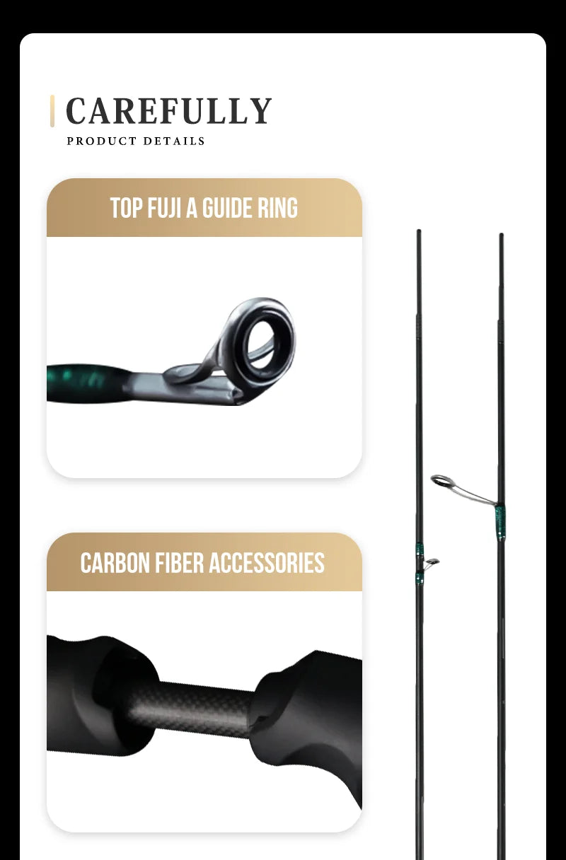 Seasir Stream Spining Baitcasting Fihsing Rods Ultralight Carbon Solid Wood Handle  Fuji A+O 40T Carbon Cloth  Lure Weight 1-10g