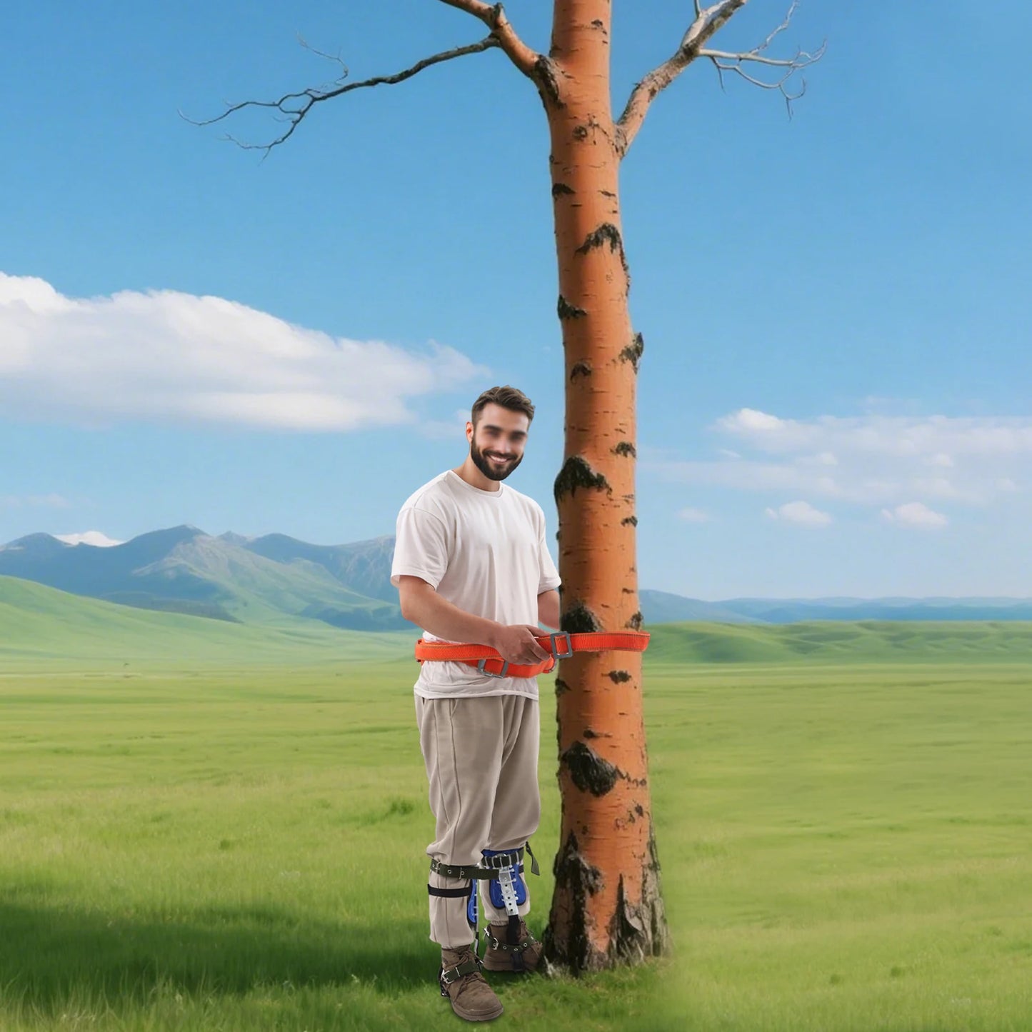 Tree Climbing Spikes Kit w/Safety Harness Gloves Double Teeth Tree Climbing Gear Climber Arborist Aider Tool 150KG Load