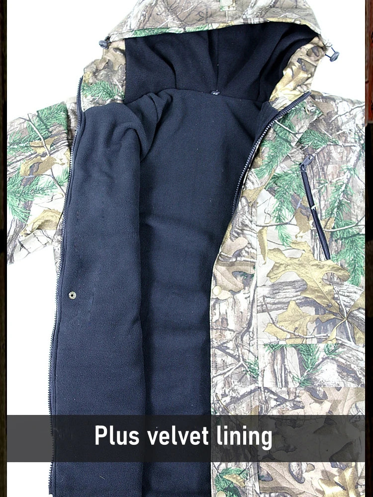 Winter Outdoor Fishing Hunting Clothing Set Camo Fleece Warm  Waterproof Jacket Pants Tactical Military Uniform Ghillie Suits
