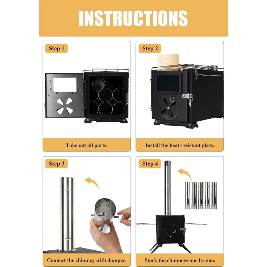 304 Stainless Steel Portable Camping Stove With WeatherResistant Chimney SystemPro