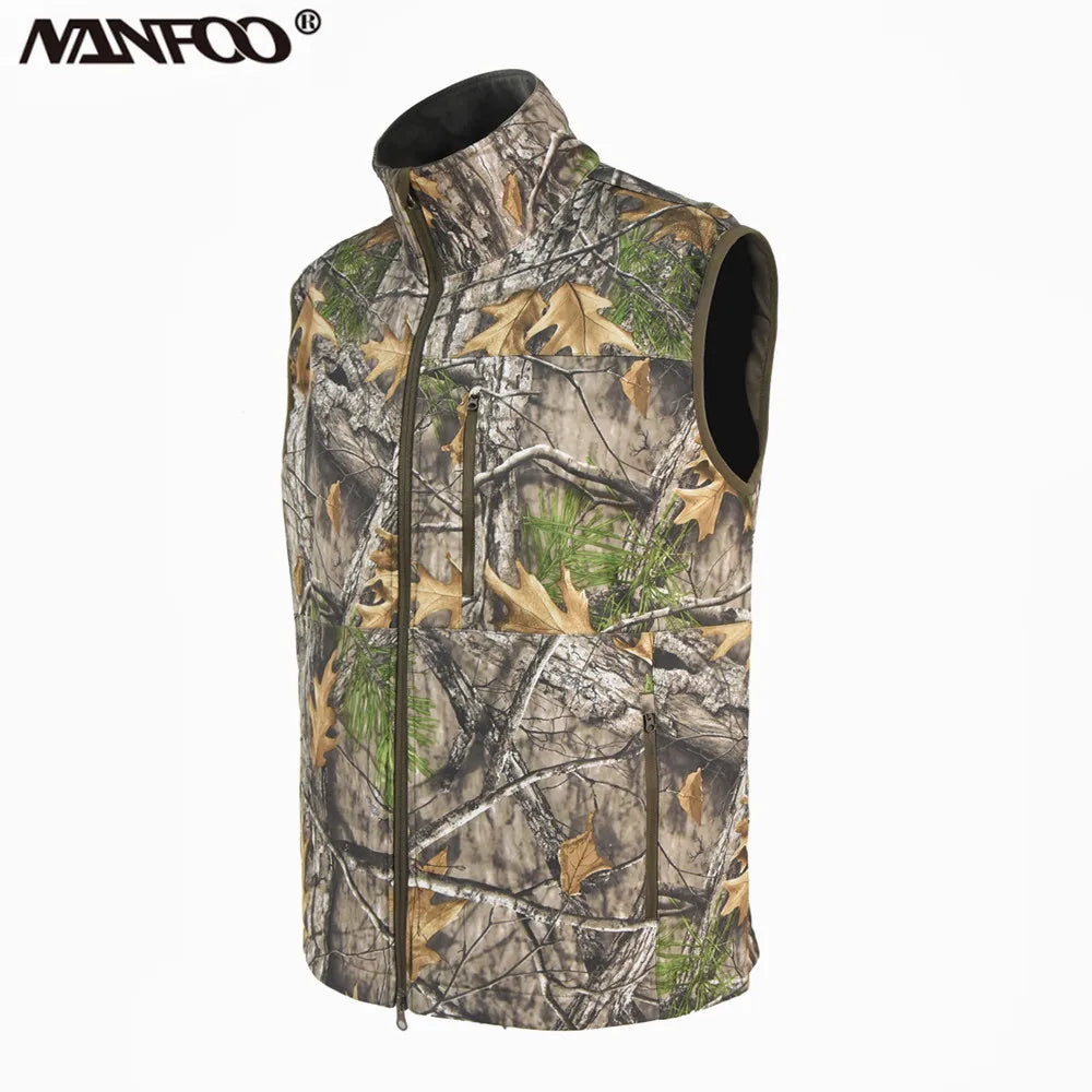 Autumn Winter Extra Thick Keep-Warm Men's Bionic Camouflage Hunting Vest Wind Waterproof Outdoor Sports Hiking Climbing Vest
