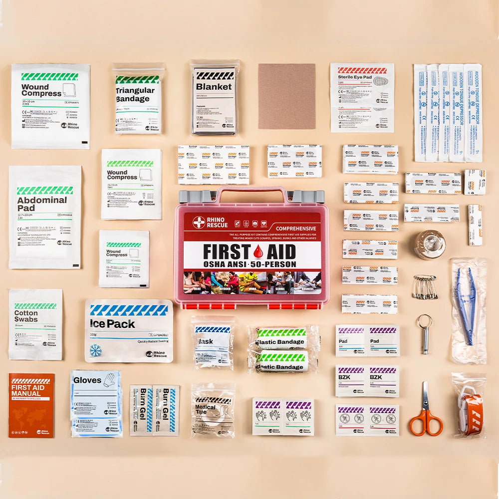Rhino Rescue full-featured first aid kit, home and office emergency medical supplies, suitable for school, car, outdoor, travel
