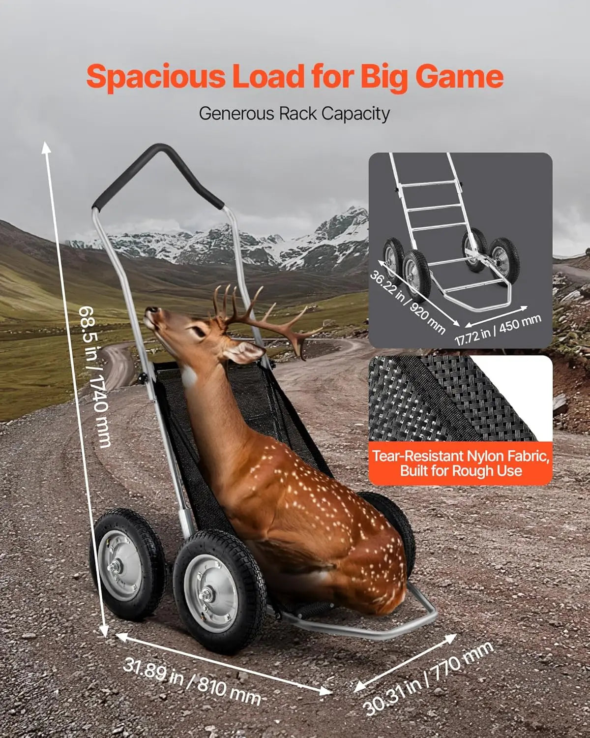 XMSJ 500 lb Hunting Game Cart All Terrain Foldable Hauler