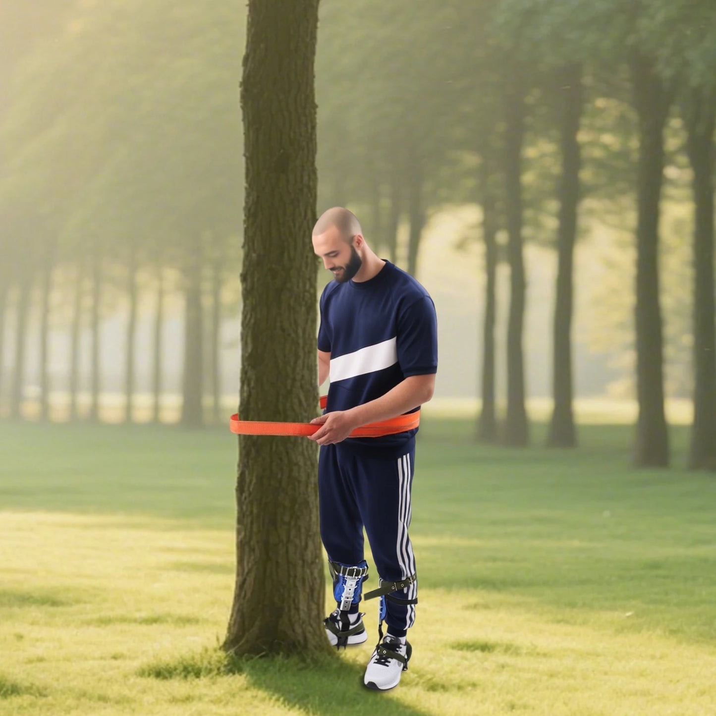 Tree Climbing Spikes Kit w/Safety Harness Gloves Double Teeth Tree Climbing Gear Climber Arborist Aider Tool 150KG Load