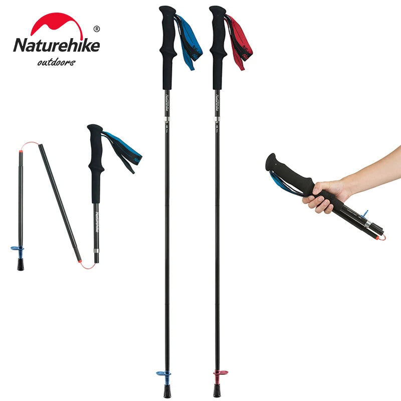 Naturehike ST08 Walking Sticks Ultralight 4-sections Foldable Adjustable Trekking Poles Carbon Fiber Outdoor Camping Hiking Tool