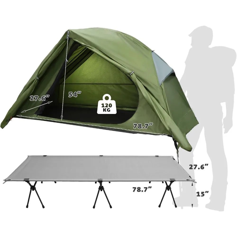4-in-1 Camping Cot Tent, Foldable Elevated Tent Set for 1 Person to Use, Elevated Camping Bed Tent for Outdoor Hiking, Camping