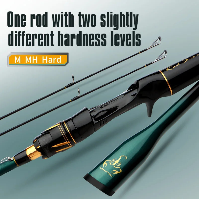 ROLLFISH 2 Tips Spinning/Casting Lure Fishing Rod Carbon Fiber Fishing Rod 1.8-2.7M for Saltwater Freshwater Bass Fishing