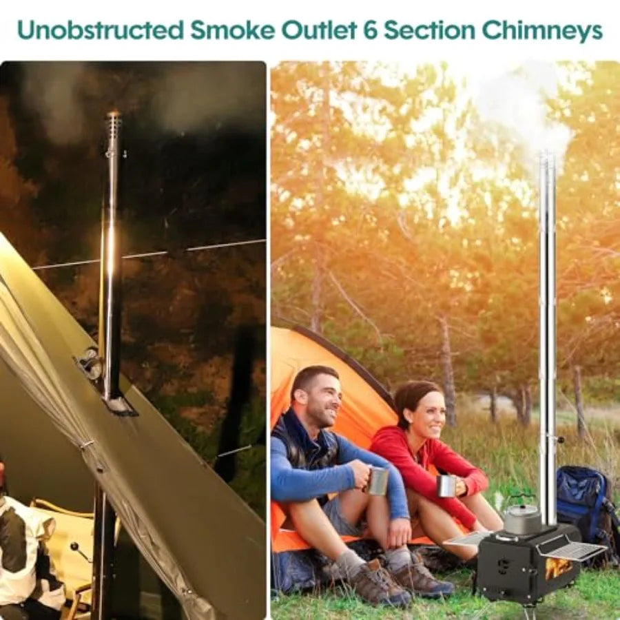 Outdoor Portable Wood Stove Tent Stove for Camping Cast Iron Wood Burning Stove with Chimney Pipes and View Glass Ideal for Ice