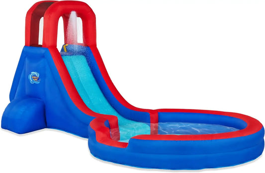 Inflatable Single Ring Water Slide Park - Heavy-Duty for Outdoor Fun - Climbing Wall, Slide & Deep Pool - Easy to Set Up & Infla