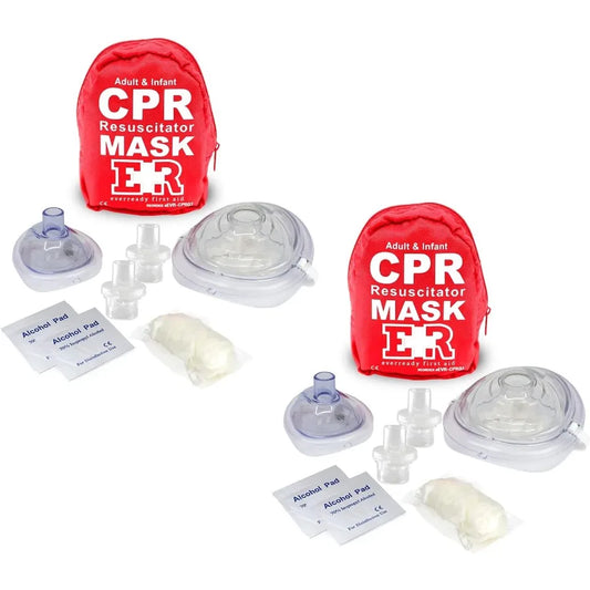 Comprehensive First Aid Kit for Adult and Infant CPR with Dual Valves Pair of Vinyl Gloves and Two Alcohol Prep Pads for Emerge