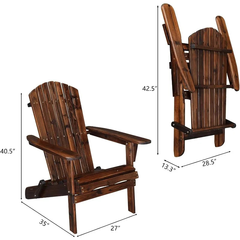 Folding Adirondack Chair Set of 4, Wood Adirondack Chairs for Outdoor, Foldable Fire Pit Chairs for Patio, BBQ, Porch, Ya