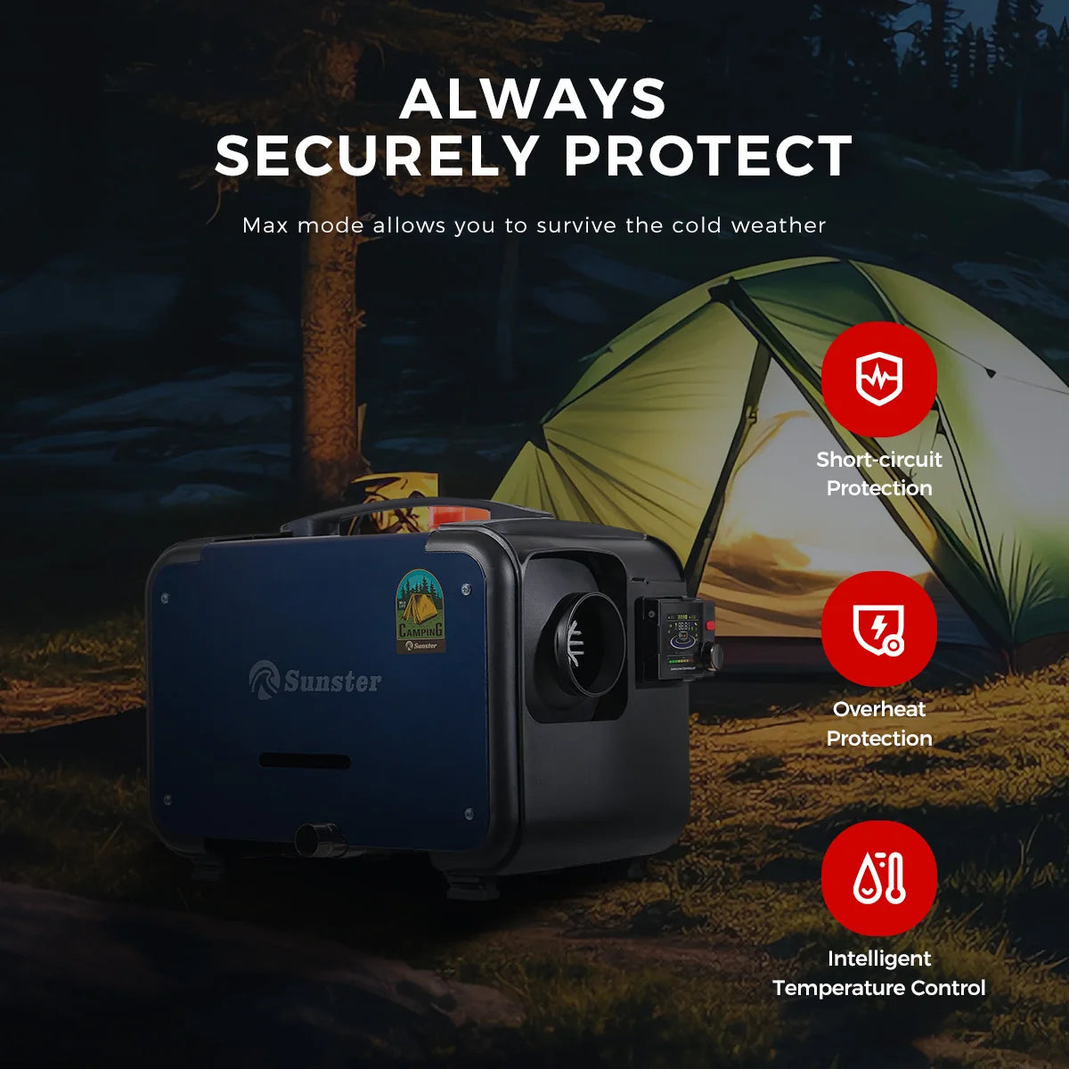 Sunster 8KW 12V&24V&110-240V Portable Diesel Air Heater APP Control Ultra quiet Night Parking Heater for RV car campervan tent