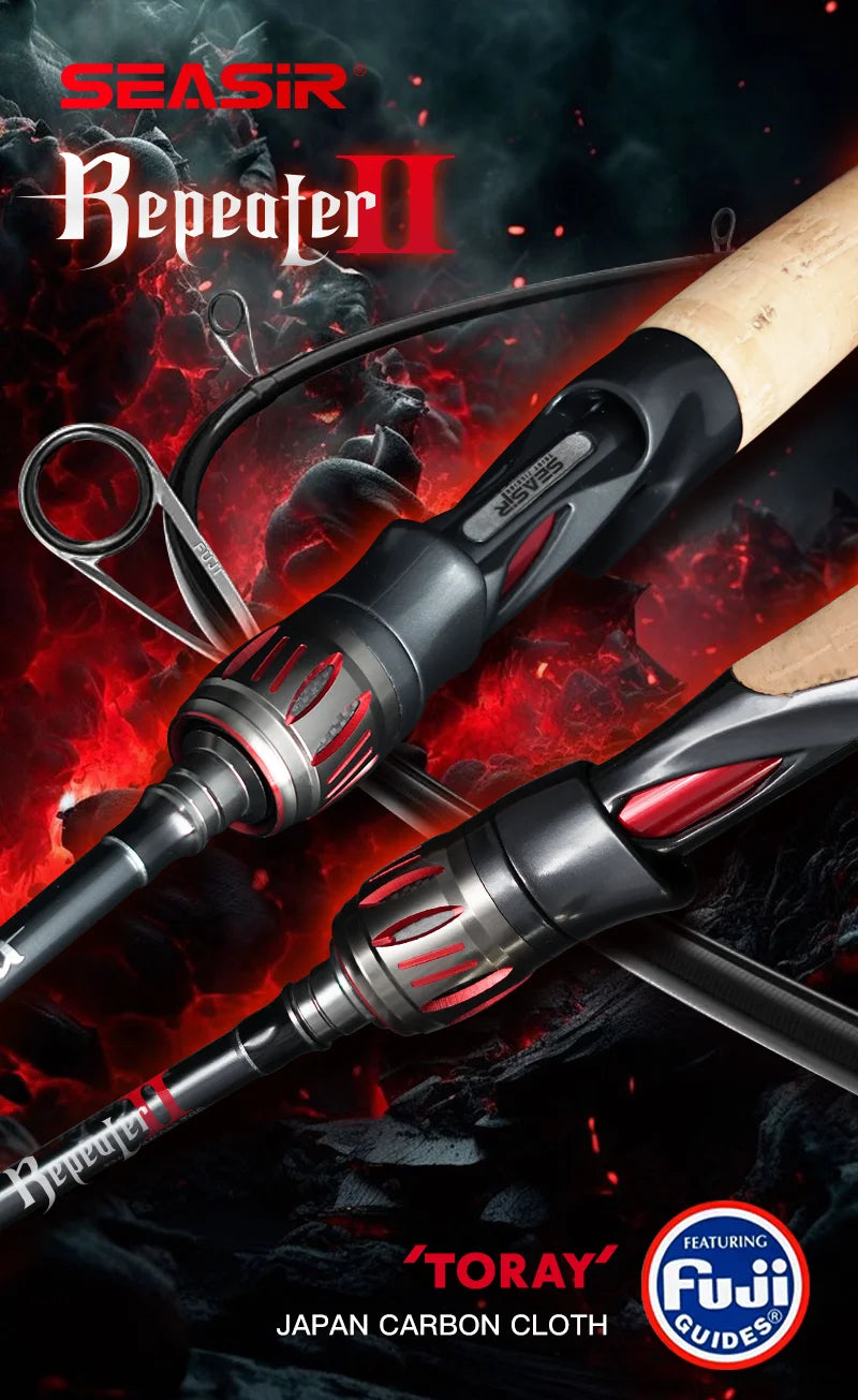Seasir Repeater Spining&Casting Fihsing Rod Fuji-O Guide Rings Carbon High Sensitivity 2A Grade Cork Handle 6Kg Super Drag