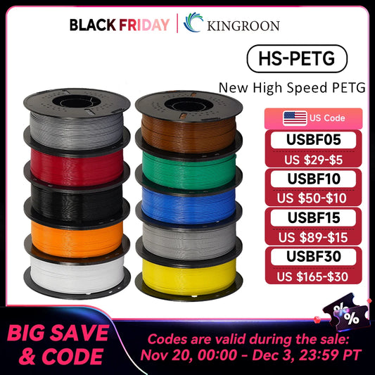KINGROON Newest HS-PETG 3D Printer Filament 1.75mm High Speed 3D Printinng Material Hyper PETG 5KG 10KG Mix Color