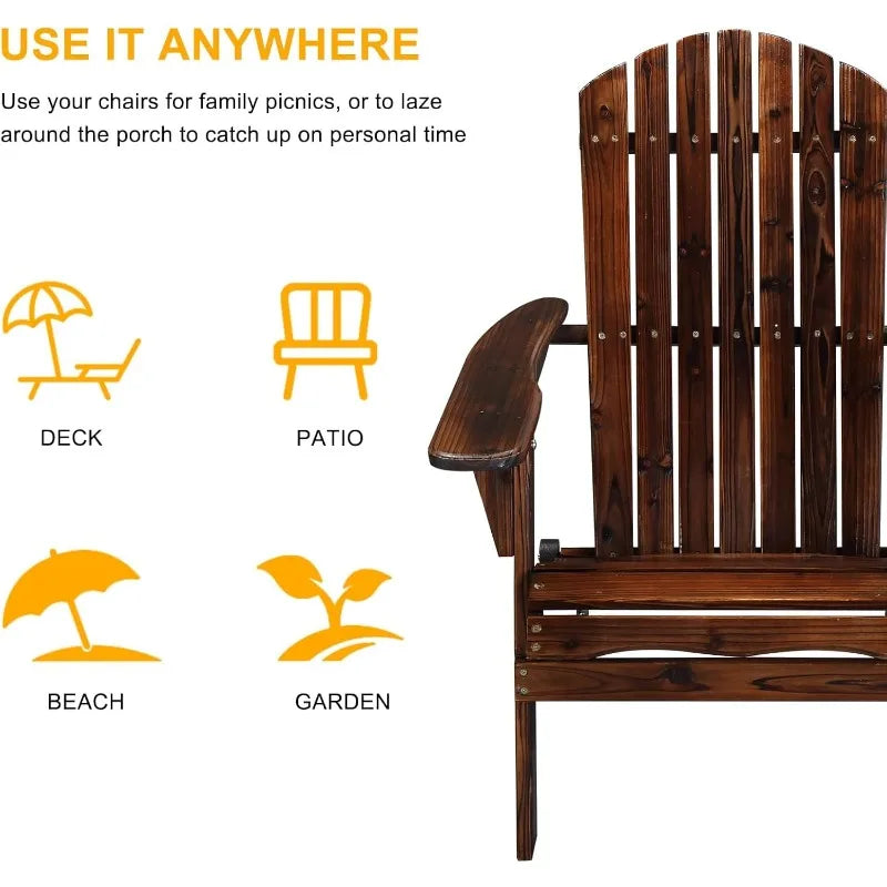 Folding Adirondack Chair Set of 4, Wood Adirondack Chairs for Outdoor, Foldable Fire Pit Chairs for Patio, BBQ, Porch, Ya