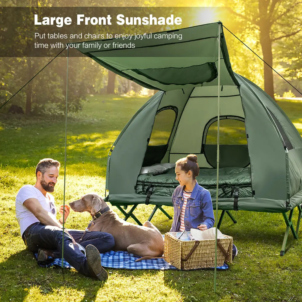 2-Person Compact Portable Tent/Camping Cot w/ Air Mattress & Sleeping Bag