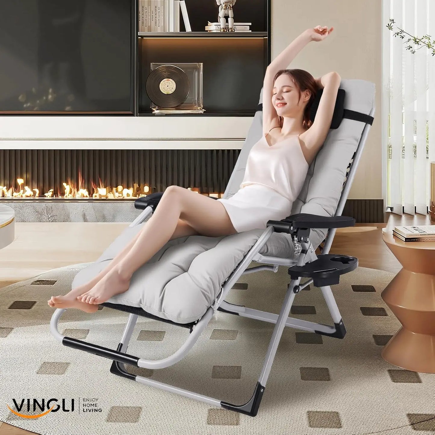 Padded Zero Gravity Chair, Lounge Chair with Removable Cushion & Tray，Recliner Chair for Lawn，Indoor and Outdoor