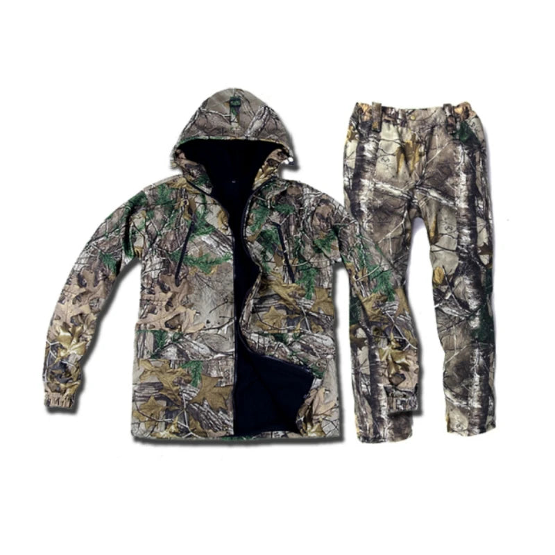 Winter Outdoor Fishing Hunting Clothing Set Camo Fleece Warm  Waterproof Jacket Pants Tactical Military Uniform Ghillie Suits