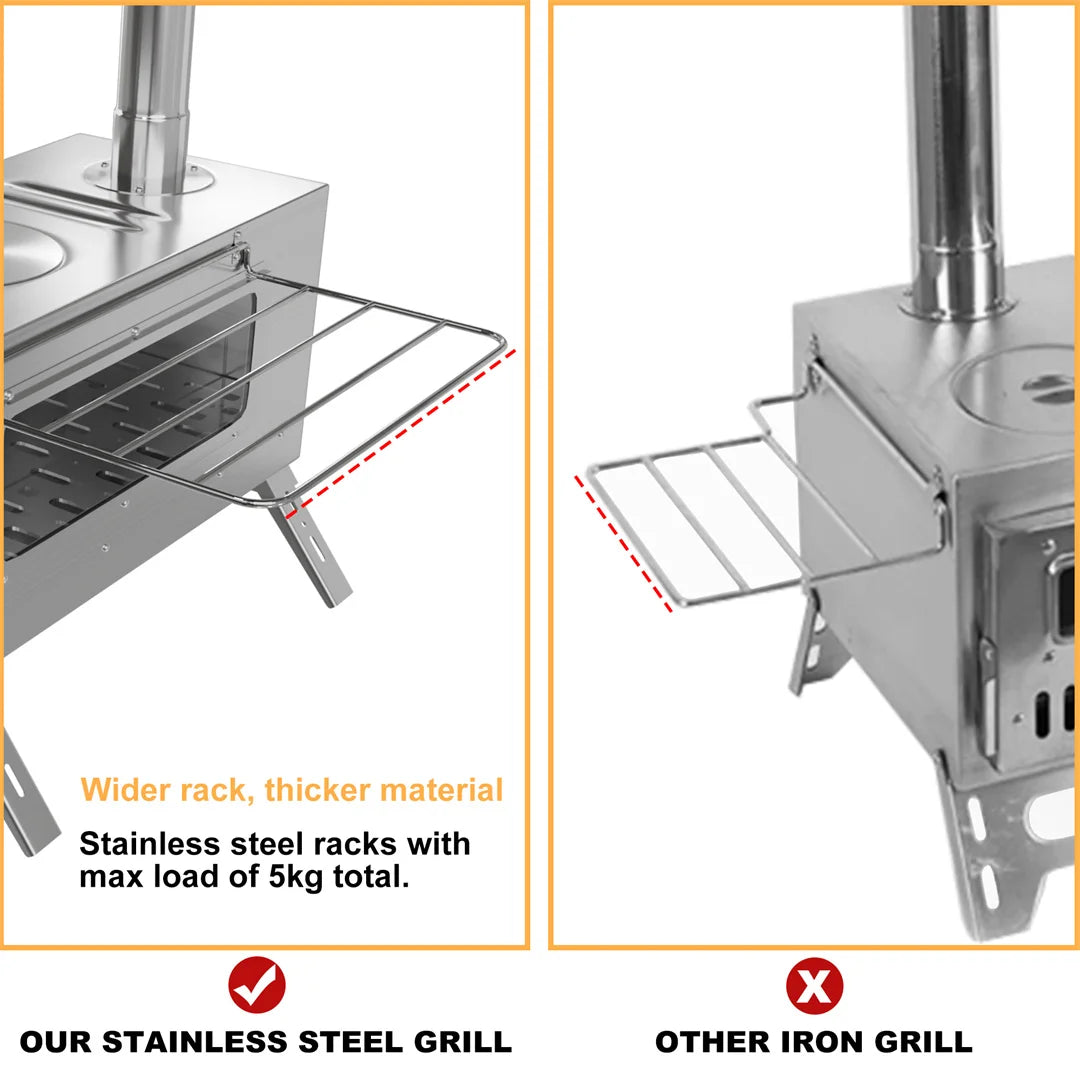 Hot Tent Stove, unho Wood Burning Stove, Portable Wood Stove with 6 Stainless Chimney Pipes for Outdoor Heating & Cooking