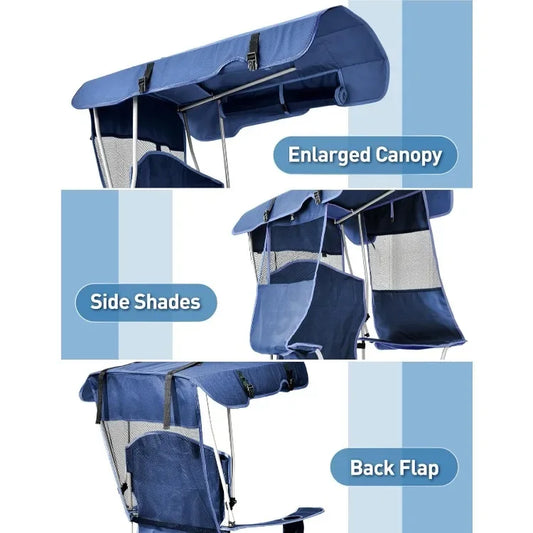 Popular Beach Chair with Canopy Shade, Folding Camping Chair with Canopy with Cup Holder, Side Pocket for Camp, Beach, Tailgates