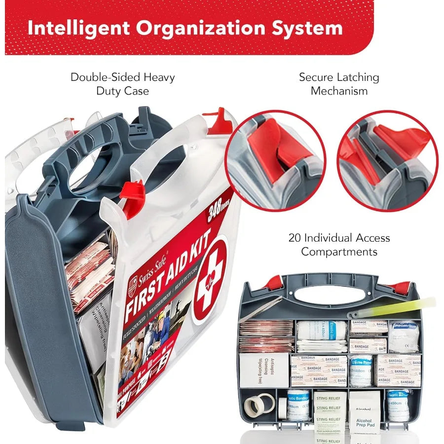 Swiss Safe 2in1 First Aid Kit for Car Travel Home Businesses Bonus Mini Kit for Medical Emergency Aid Survival Camping FSA HSA