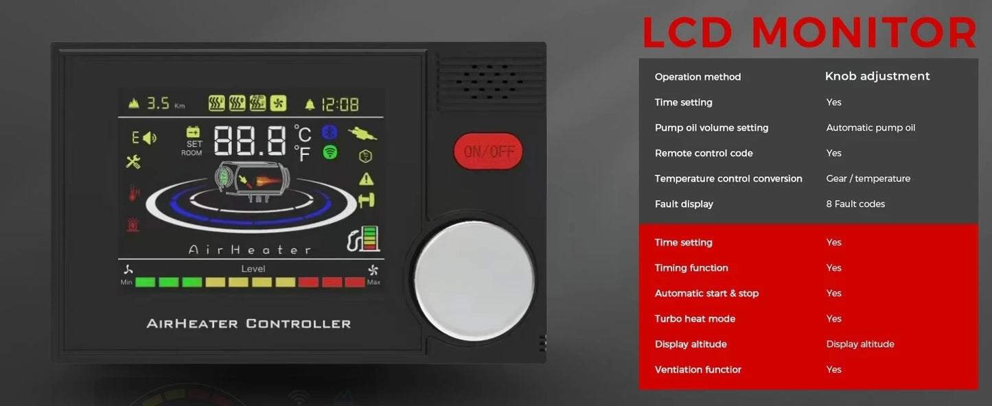 12V 24V 220V 8KW Diesel Air Heater with APP Remote Control &LCD Monitor Parking Night heater for Car RV  Camper Tent Garage Home