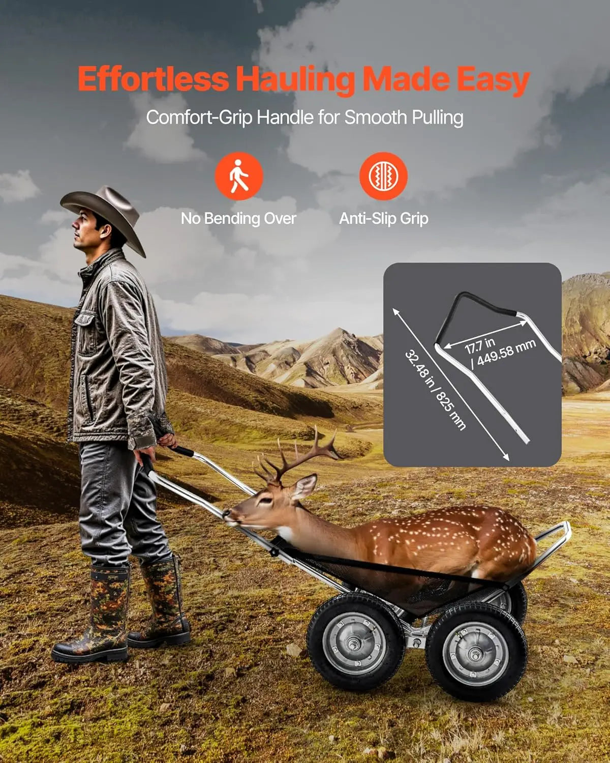 XMSJ 500 lb Hunting Game Cart All Terrain Foldable Hauler