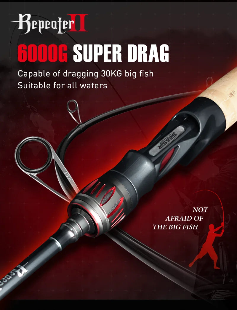 Seasir Repeater Spining&Casting Fihsing Rod Fuji-O Guide Rings Carbon High Sensitivity 2A Grade Cork Handle 6Kg Super Drag