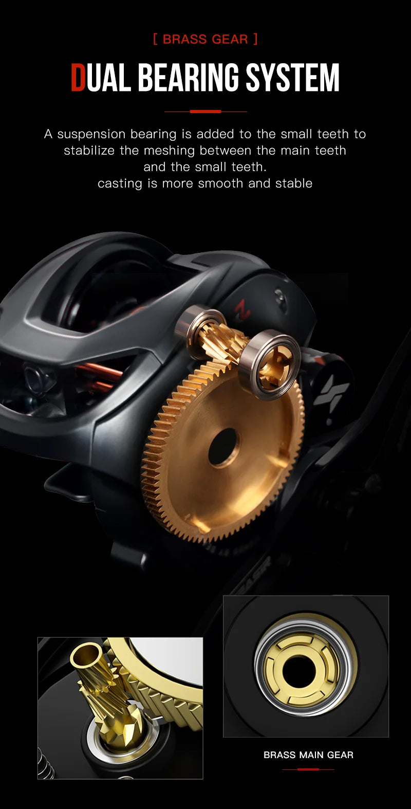 SEASIR Cast X2 Baitcasting Reel 7.3:1 Hybrid Ceramic Bearing Carbon Fiber Washer Dual Bearing System N52 Brake Fishing Reels