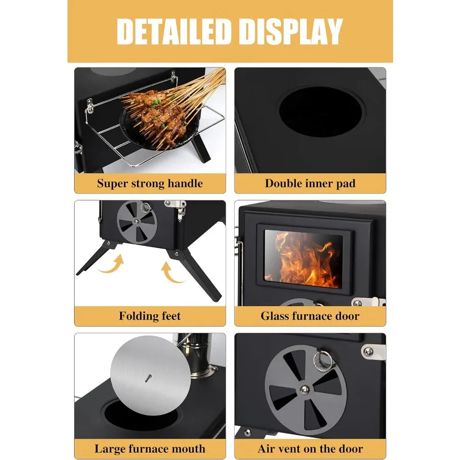 304 Stainless Steel Portable Camping Stove With WeatherResistant Chimney SystemPro